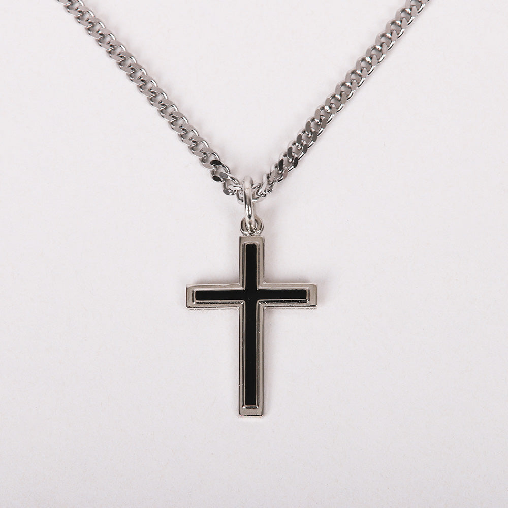 Sterling Silver Epoxy Filled Cross Necklace  24″