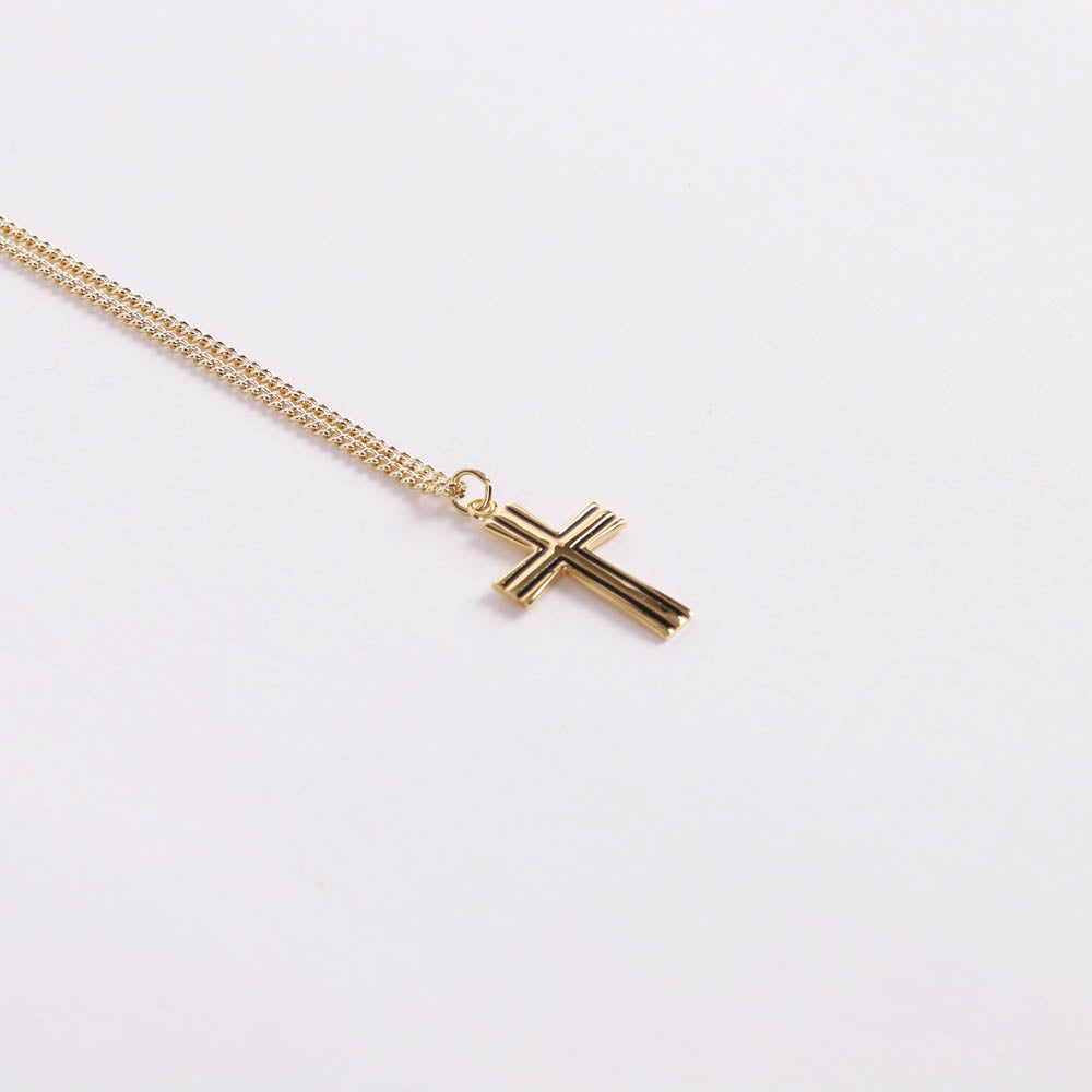 Necklace – Sterling Silver – Epoxy Lined Cross – 18″ Gold