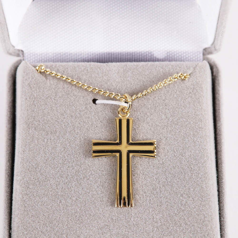 Necklace – Sterling Silver – Epoxy Lined Cross – 18″ Gold