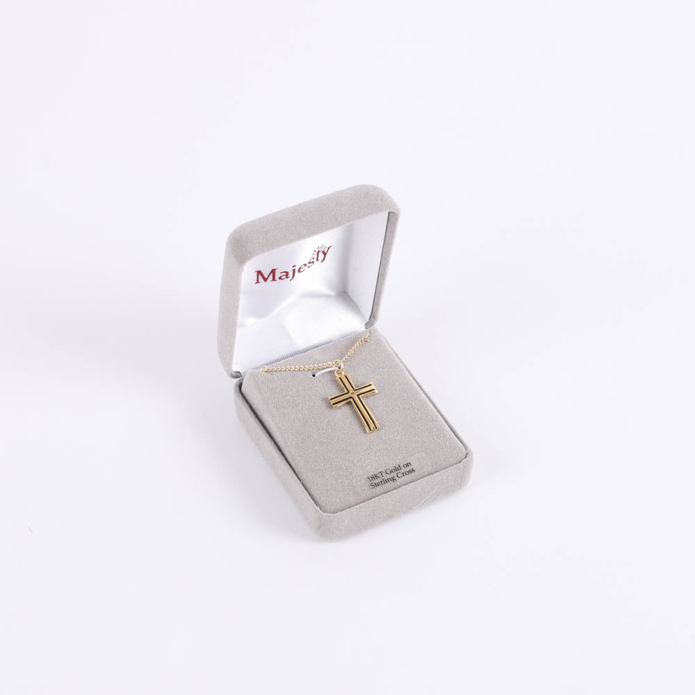 Necklace – Sterling Silver – Epoxy Lined Cross – 18″ Gold