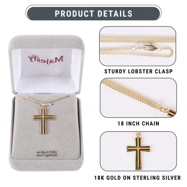 Necklace – Sterling Silver – Epoxy Lined Cross – 18″ Gold