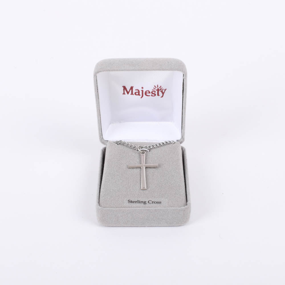 Sterling Silver Tapered Cross Necklace 24"