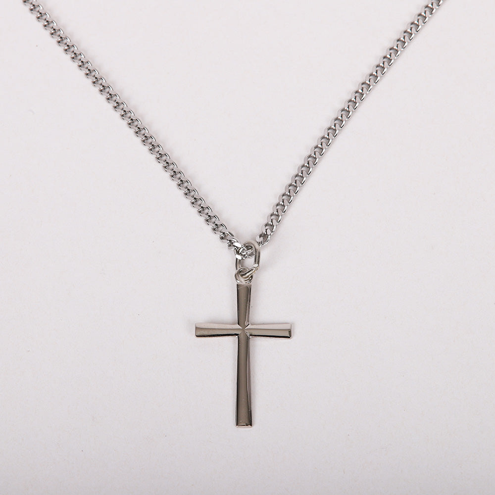 Sterling Silver Tapered Cross Necklace 24"
