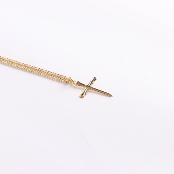 Necklace – Sterling Silver – Cross of Nails – 24″ Gold with Silver