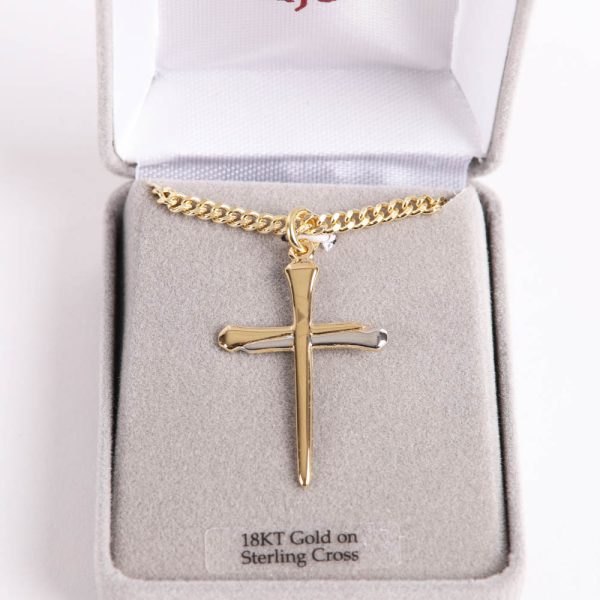 Necklace – Sterling Silver – Cross of Nails – 24″ Gold with Silver