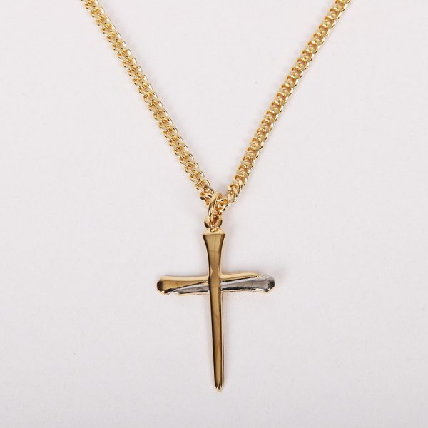 Necklace – Sterling Silver – Cross of Nails – 24″ Gold with Silver