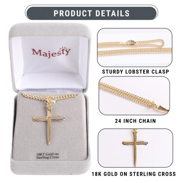 Necklace – Sterling Silver – Cross of Nails – 24″ Gold with Silver