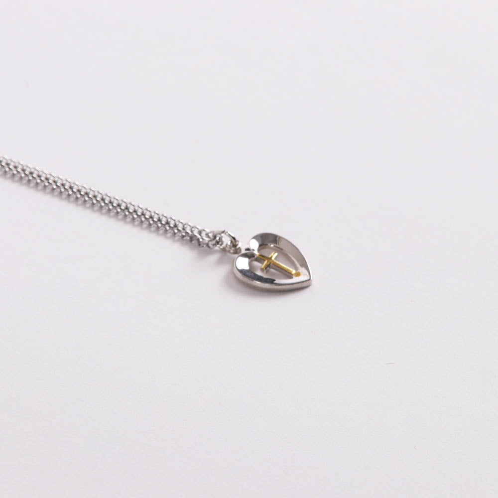 Sterling Silver Heart with Cross Necklace 18"