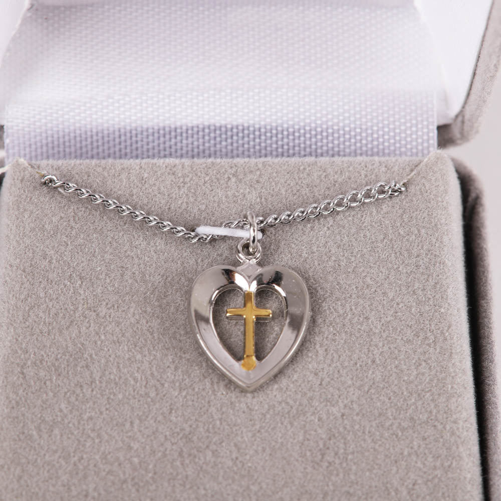 Sterling Silver Heart with Cross Necklace 18"