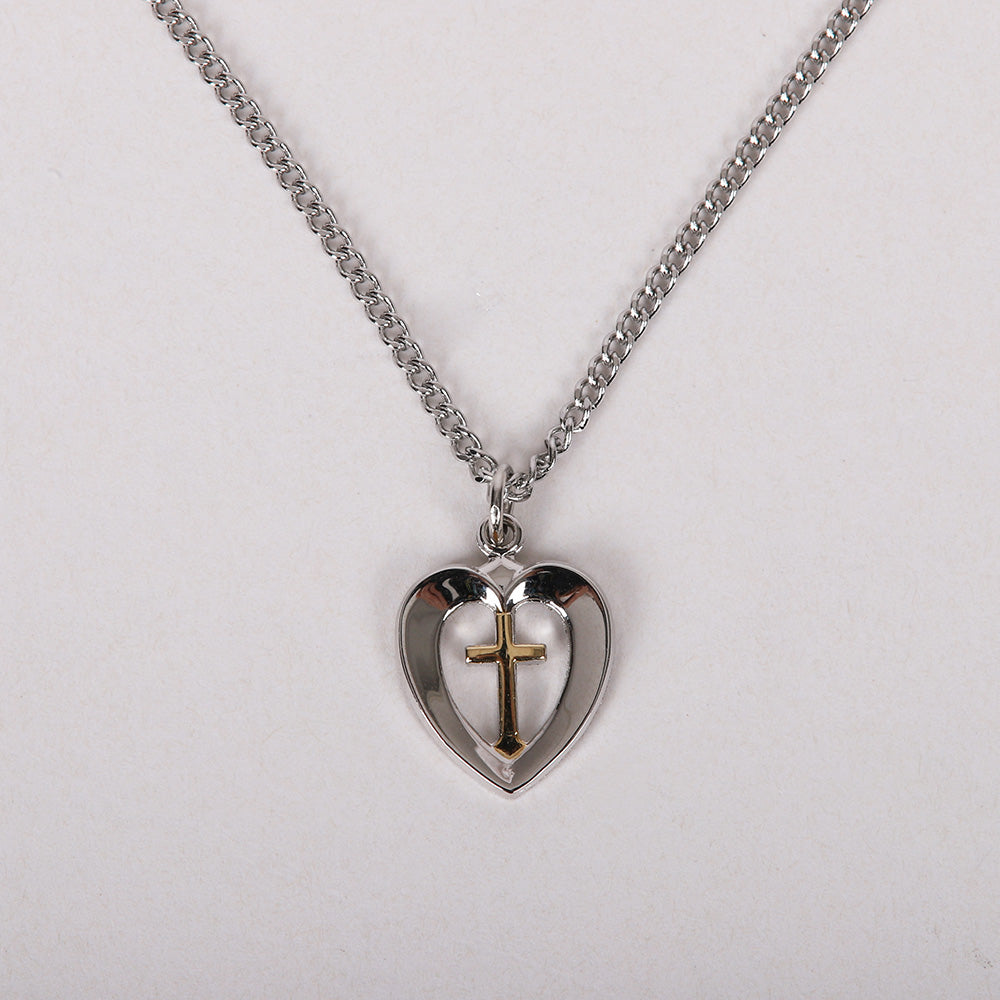 Sterling Silver Heart with Cross Necklace 18"