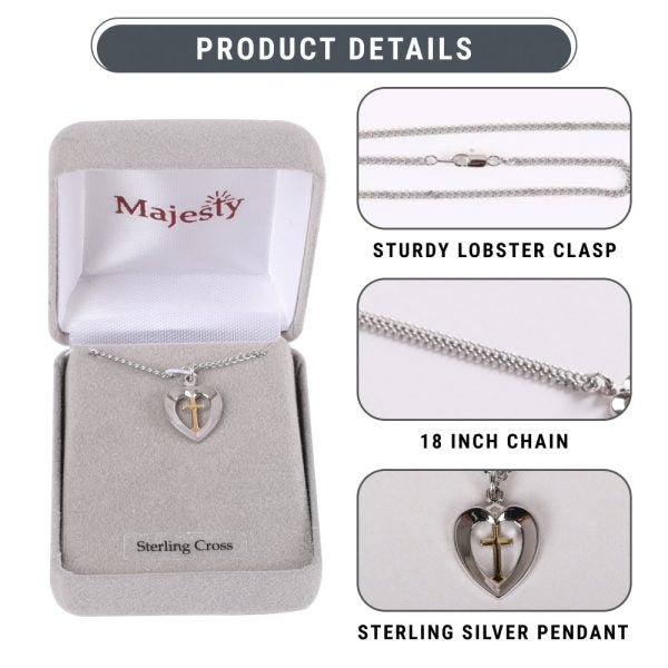 Sterling Silver Heart with Cross Necklace 18"