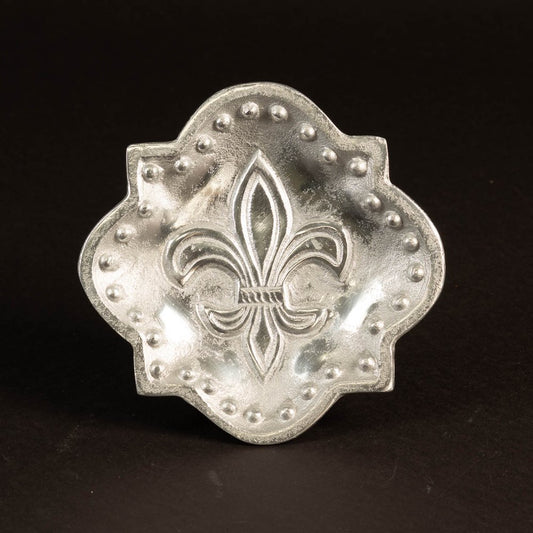 Set of Two Silver Aluminum Fleur de Lis Handmade Trinket Trays