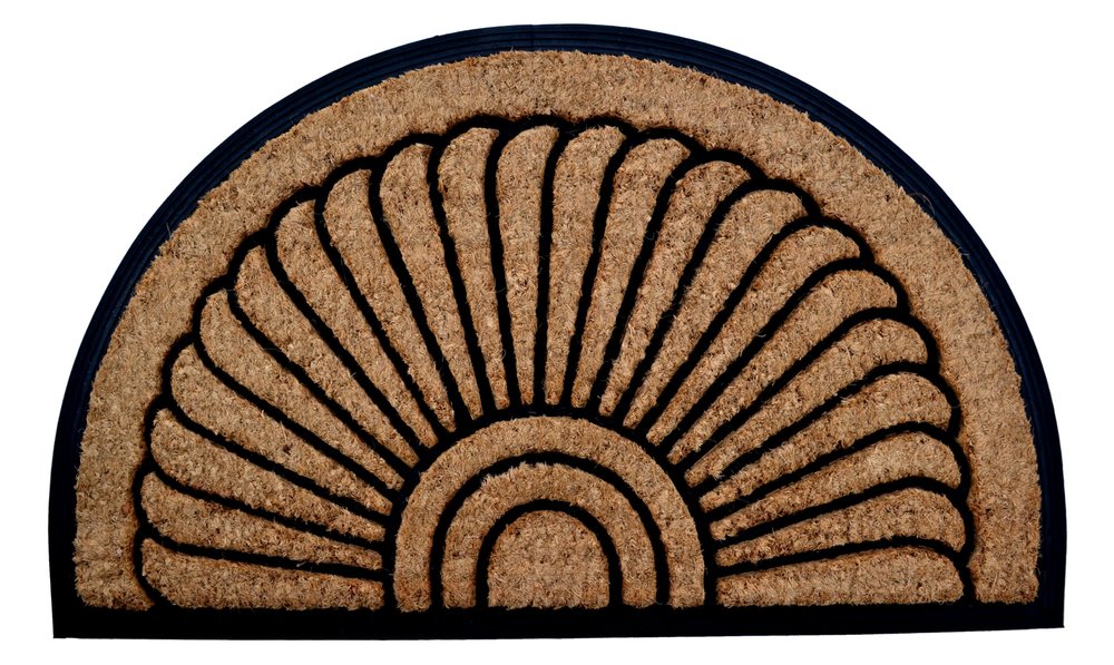 18" X 30" Beige and Black Rubber and Coir Outdoor Semi Circle Door Mat