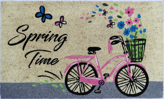18" X 30" Beige and Black Coir Bicycle Outdoor Spring Door Mat