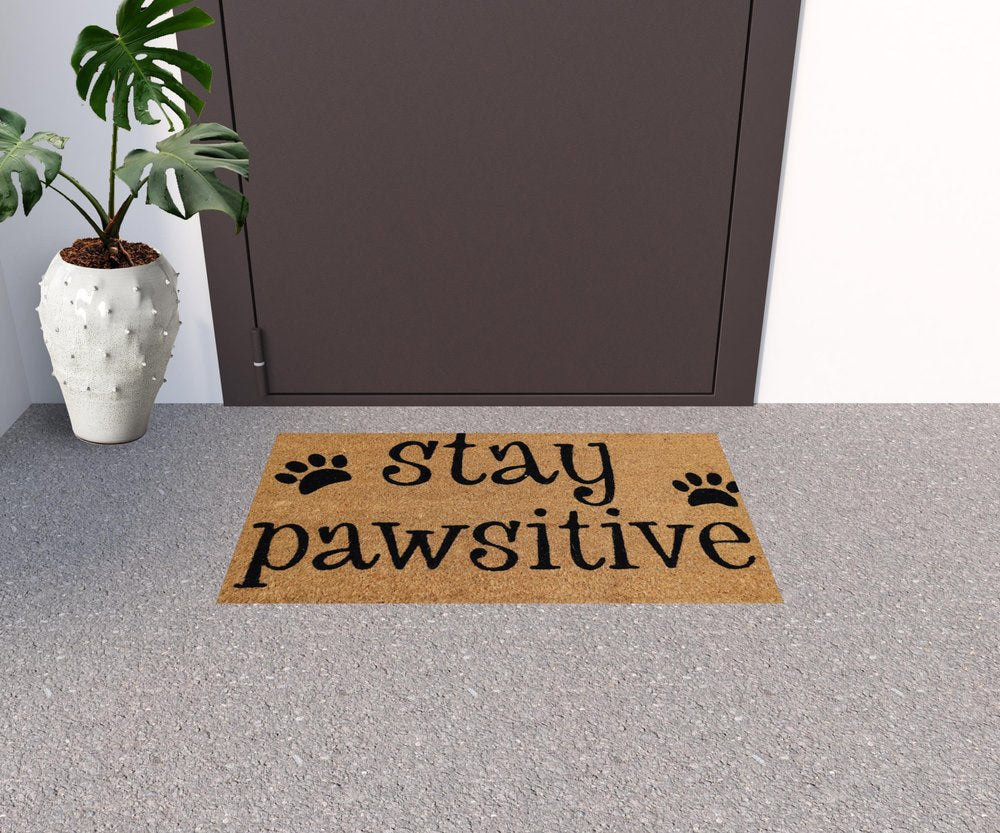 18" X 30" Beige and Black Coir Outdoor Door Mat