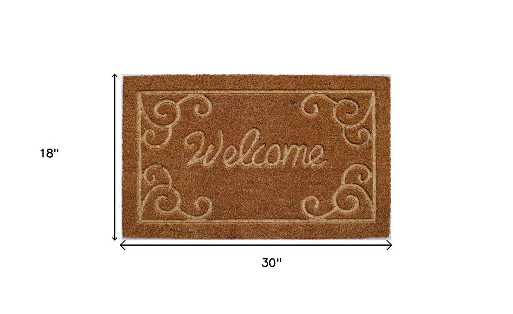 18" X 30" Beige and White Coir Vines Welcome Outdoor Door Mat