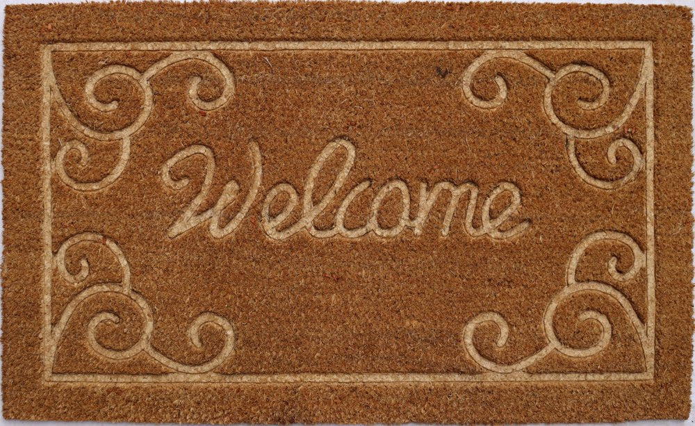 18" X 30" Beige and White Coir Vines Welcome Outdoor Door Mat