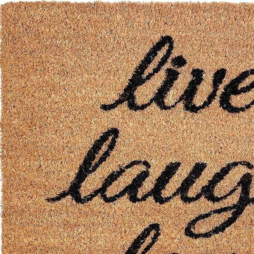 17" X 29" Natural Yellow And Black Floral Live Love Laugh Outdoor  Coir Door Mat