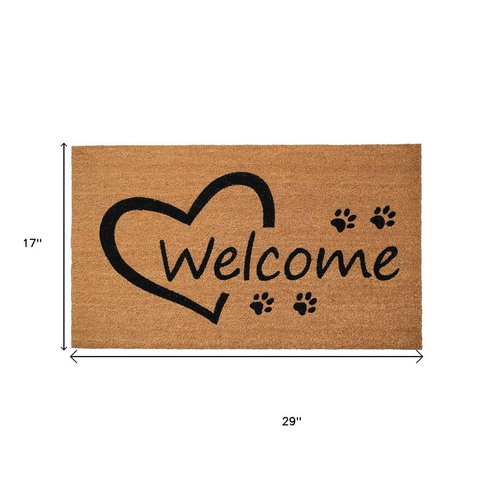 17" X 29" Natural And Black Pawprint Welcome Outdoor Coir Door Mat
