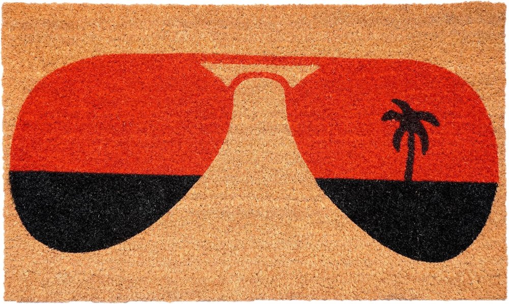 17" X 29" Natural And Red Summer Tropical Outdoor Coir Door Mat