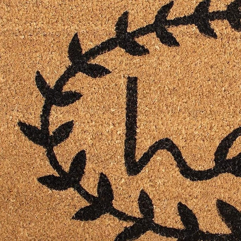17" X 29" Natural And Black Hello Outdoor Coir Door Mat