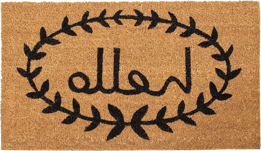 17" X 29" Natural And Black Hello Outdoor Coir Door Mat