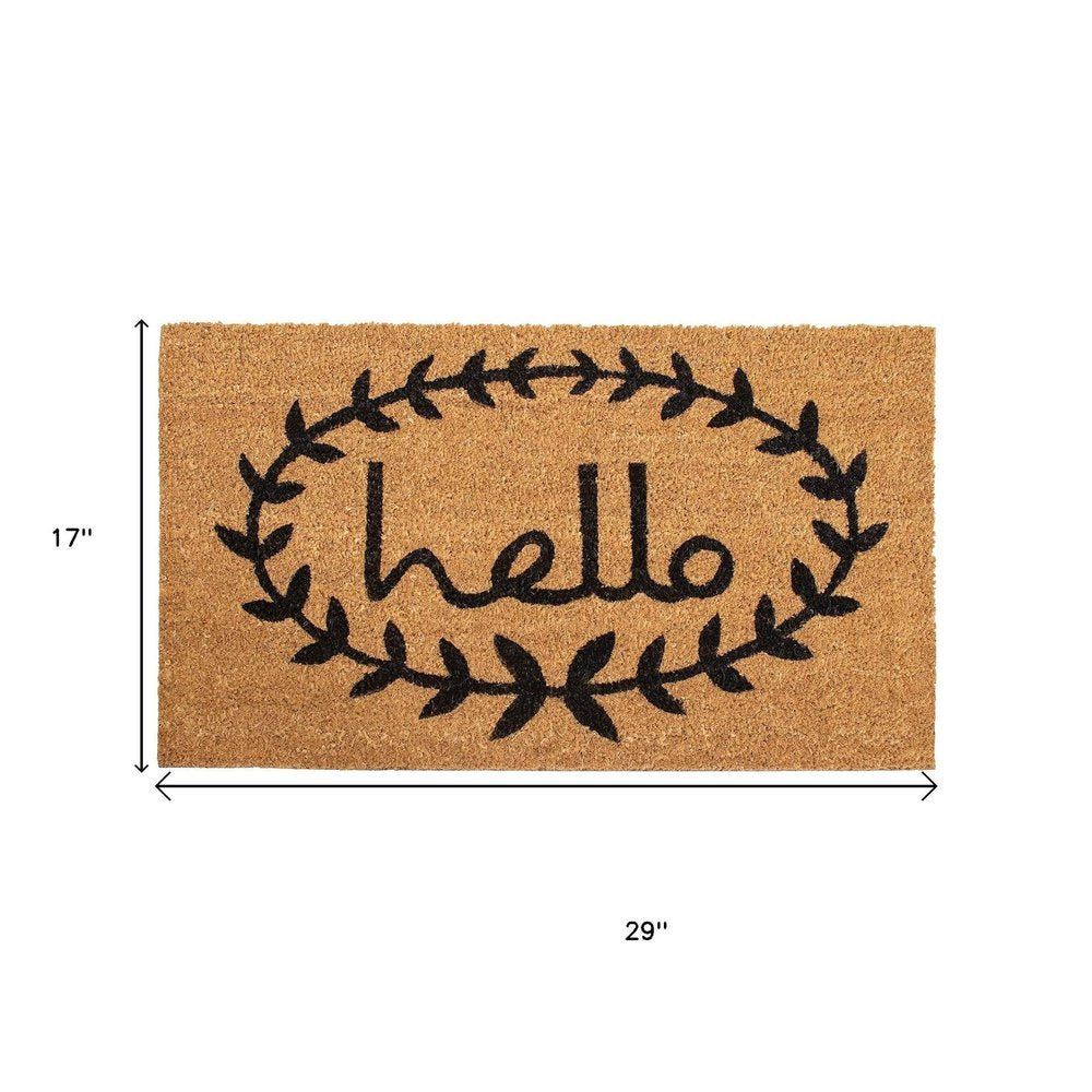 17" X 29" Natural And Black Hello Outdoor Coir Door Mat