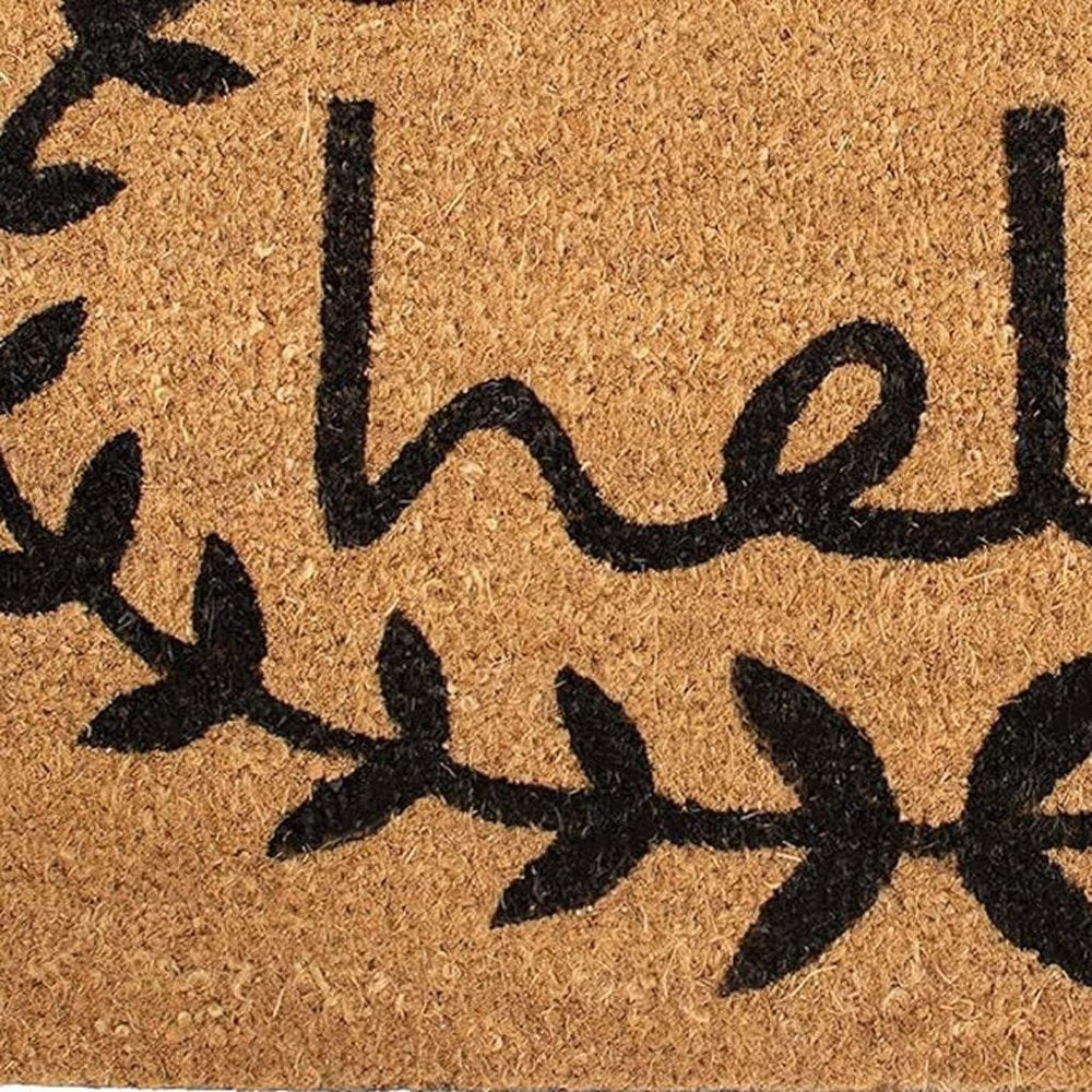 17" X 29" Natural And Black Hello Outdoor Coir Door Mat
