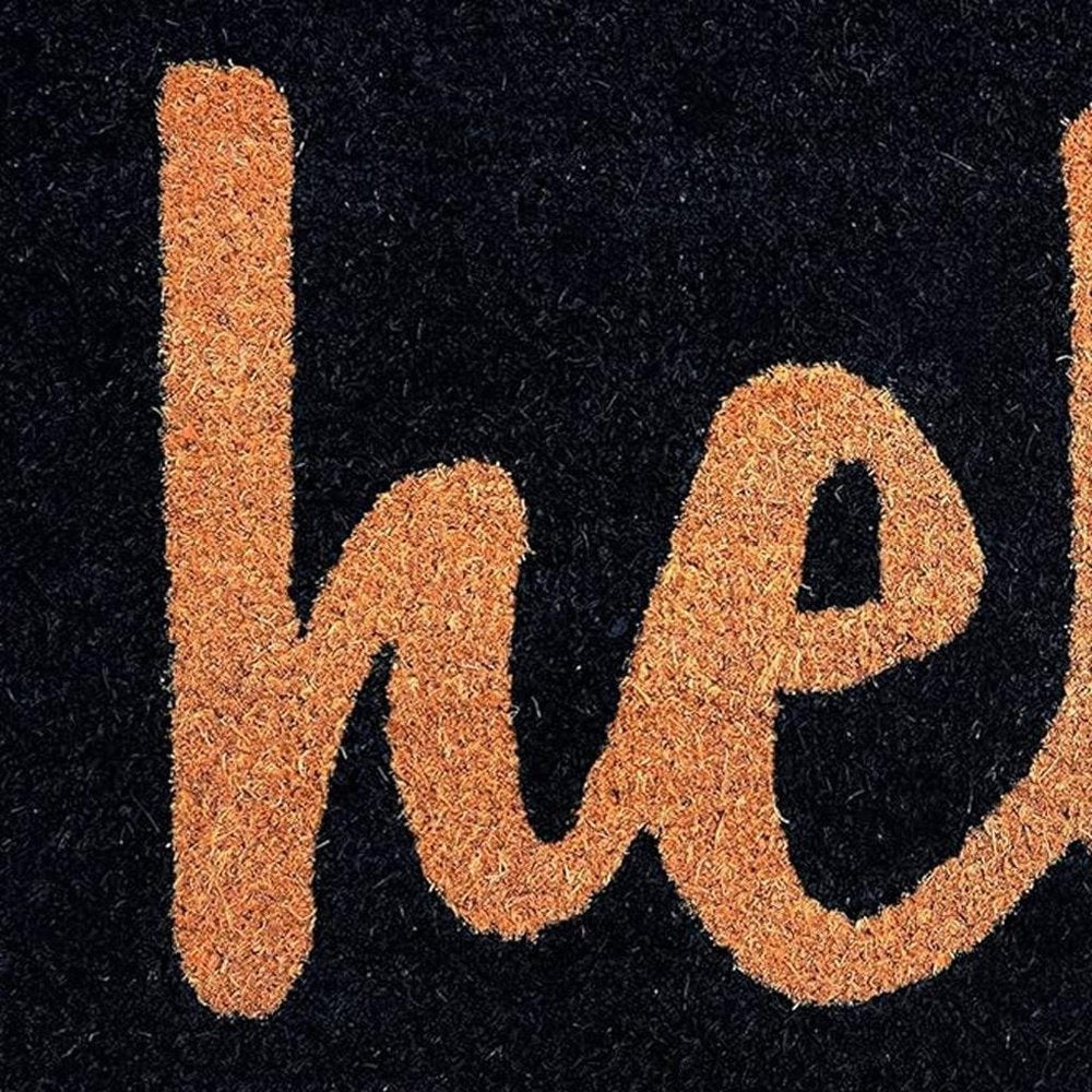 17" X 29" Black And Natural Hello Outdoor Coir Door Mat
