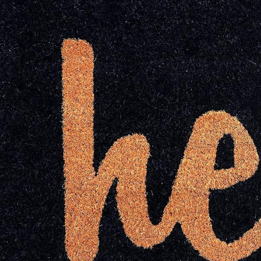 17" X 29" Black And Natural Hello Outdoor Coir Door Mat