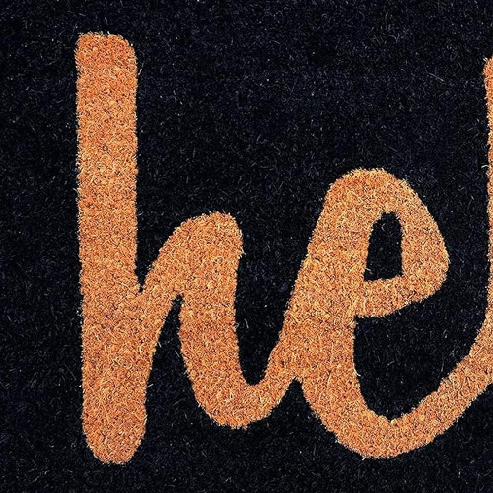 17" X 29" Black And Natural Hello Outdoor Coir Door Mat
