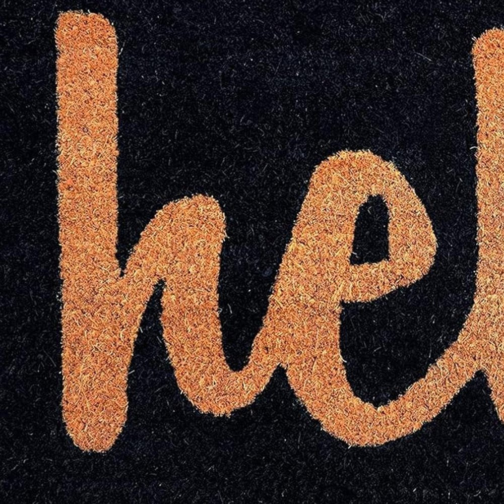 17" X 29" Black And Natural Hello Outdoor Coir Door Mat