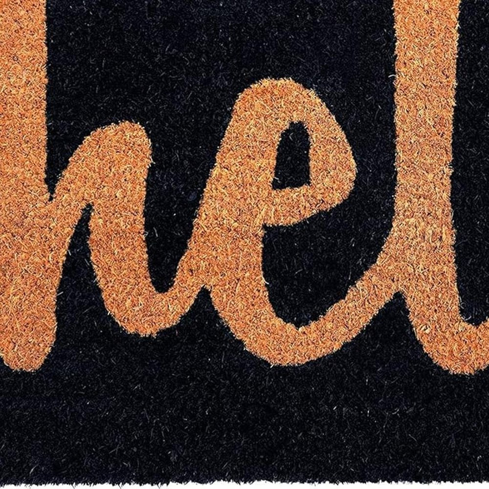 17" X 29" Black And Natural Hello Outdoor Coir Door Mat