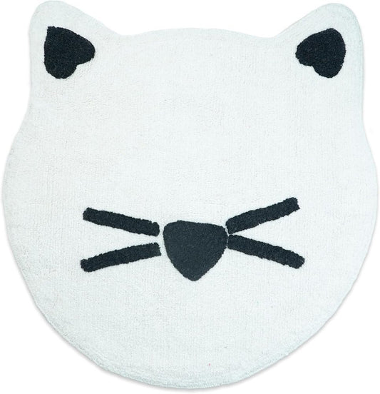 32" White And Black Cotton Kitty Cat Shaped Youthful Bath Rug