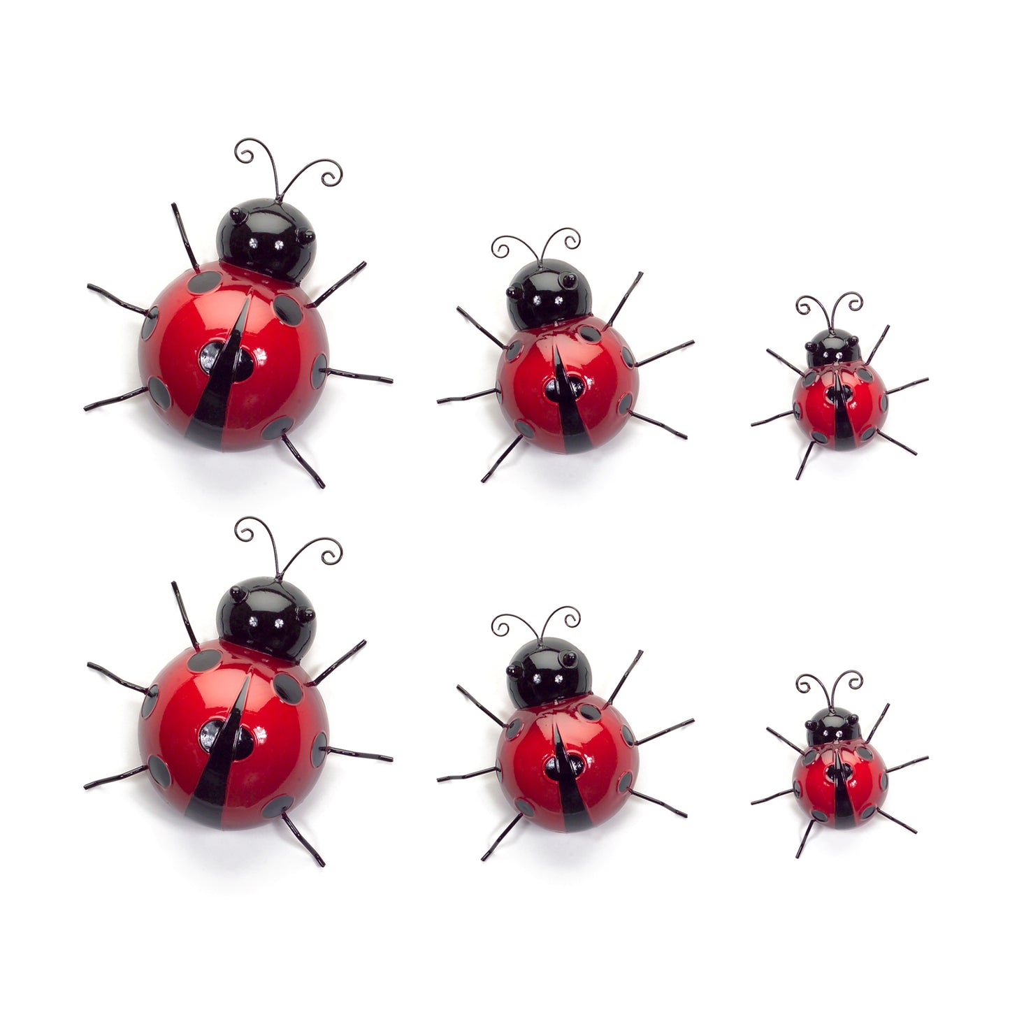 Wall Mountable Metal Ladybugs (Set of 6) 3.75"H, 3"H, 2.25"H