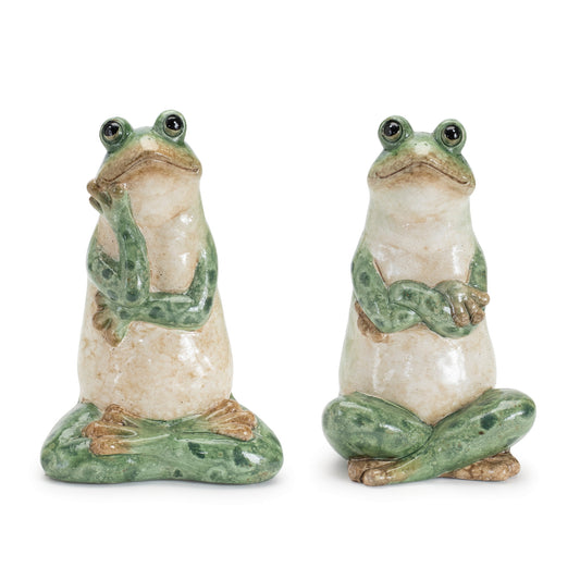Ceramic Garden Frog Statue (Set of 2) 7.5”H Ceramic