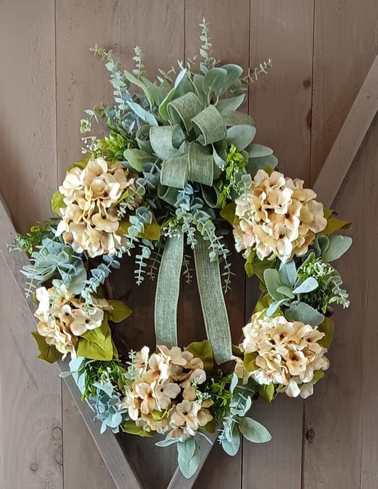 Silk Green Hydrangea Grapevine Wreath -SALE!!
