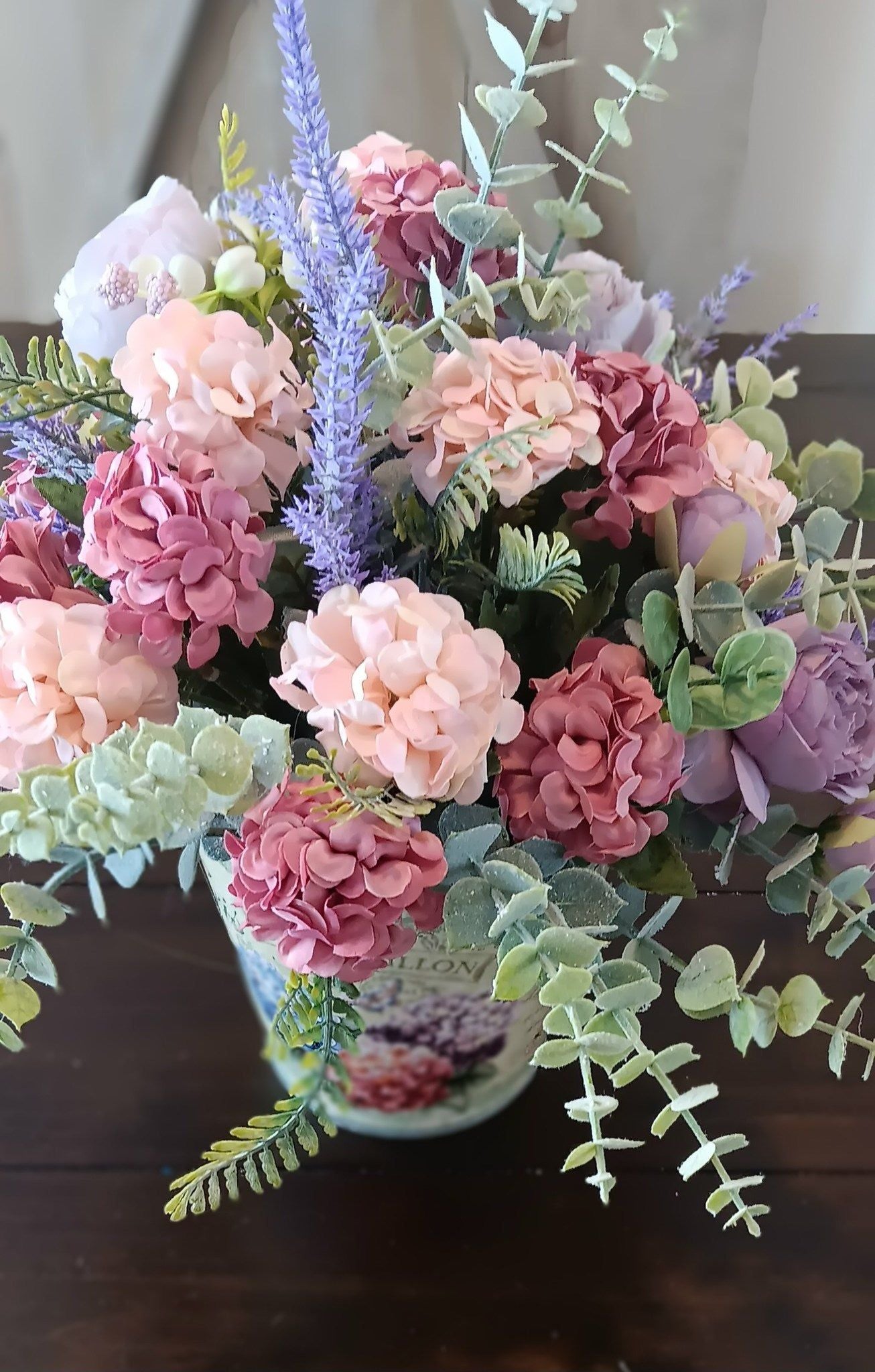 Soft Pastel Silk Arrangement in Metal Flower Pot