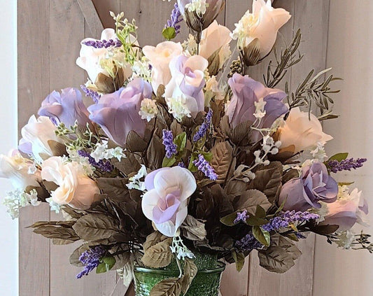 Silk Lavender and White Cemetery Vase