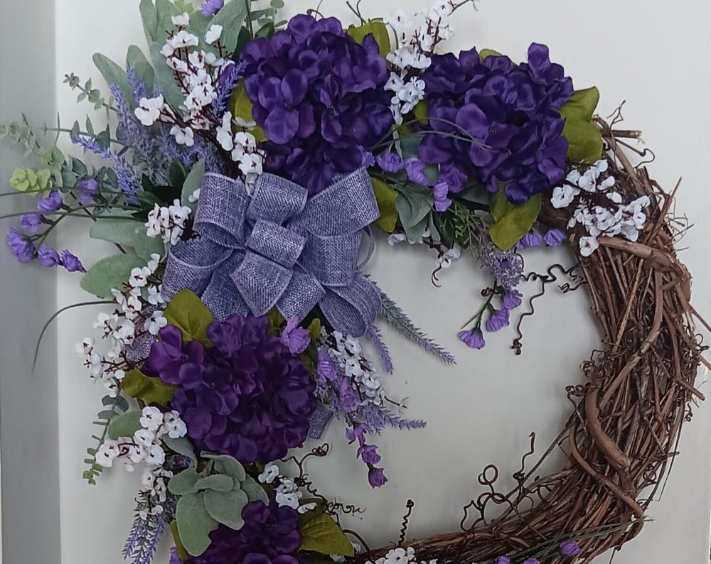 Purple Hydrangea Grapevine Wreath - SALE!!