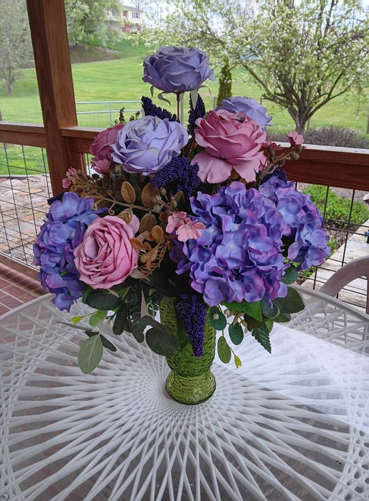 Lavender Silk Cemetery Vase with Hydrangea