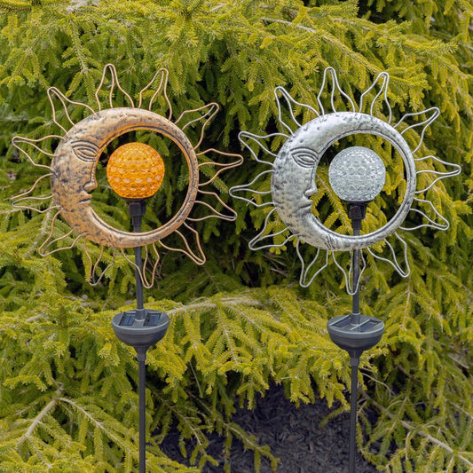 Dual Sun & Moon Solar Spinning LED Garden Stakes in 2 Assorted Colors