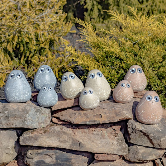 Set of 3 Solar "Rock" Birds with Floral Etching in 3 Assorted Colors