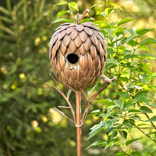 67.25" TALL PINECONE SHAPED COPPER FINISH BIRDHOUSE STAKE