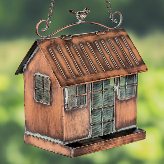 Hanging Iron Bird Feeder with Antique Copper Finish "Cottage"