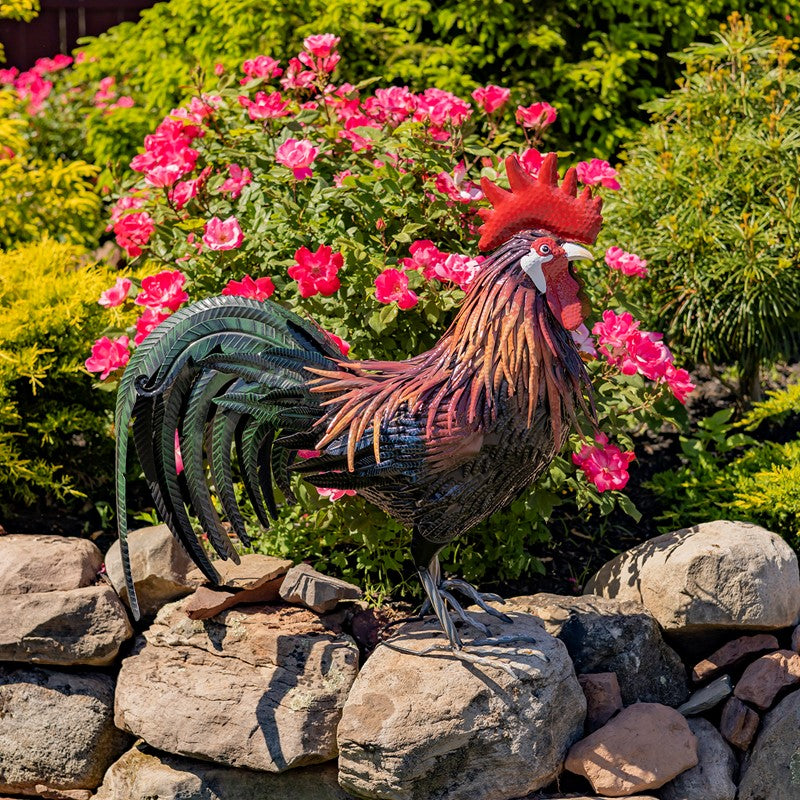 29" Tall Painted Iron Rooster Decoration "Felix"