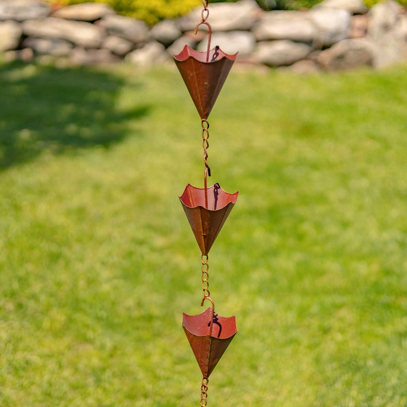 78" LONG IRON UMBRELLA RAIN CHAIN IN ANTIQUE RUST
