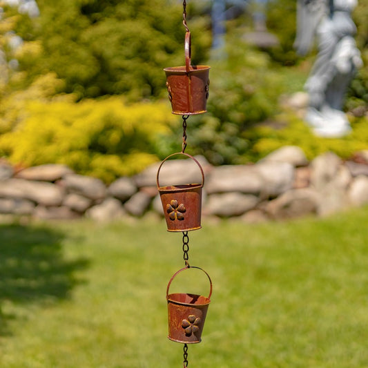 78" LONG BUCKET RAIN CHAIN IN ANTIQUE RUST