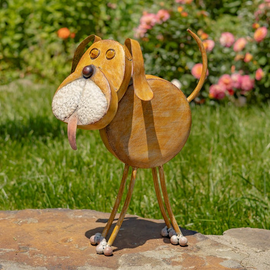 18" TALL HAND PAINTED IRON DOG DECORATION WITH BOBBLEHEAD "ARNOLD"