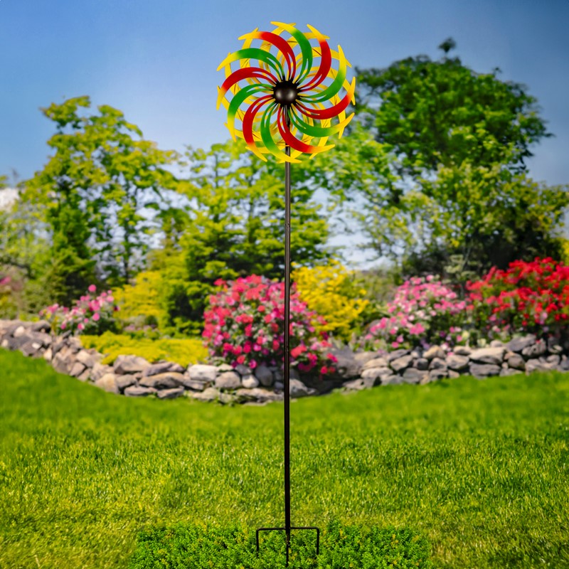 93" Tall Red, Green & Yellow Metal Windmill Stake "Adriana"